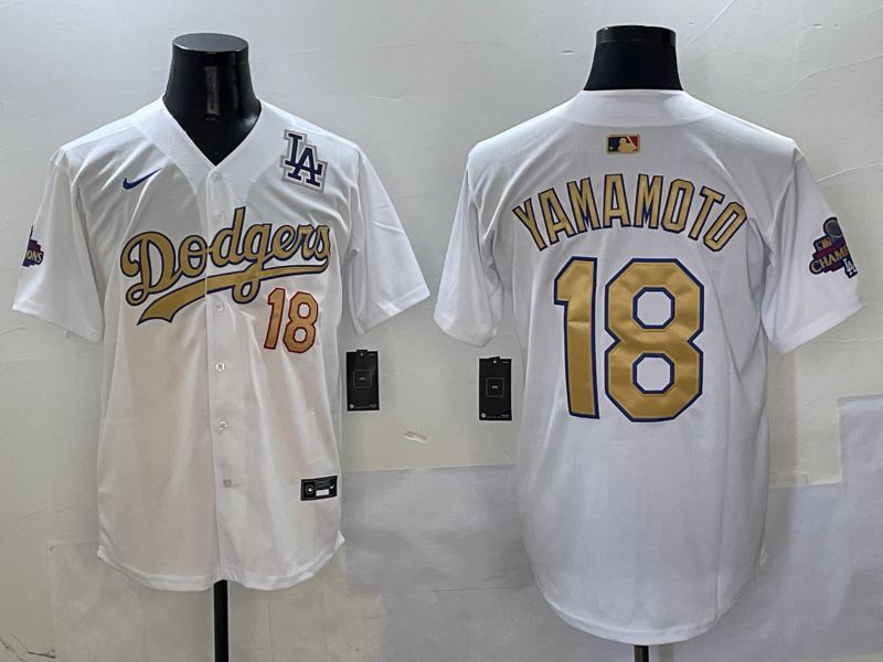 Men Los Angeles Dodgers #18 Yamamoto White Gold Game Nike 2025 MLB Jersey style 4296